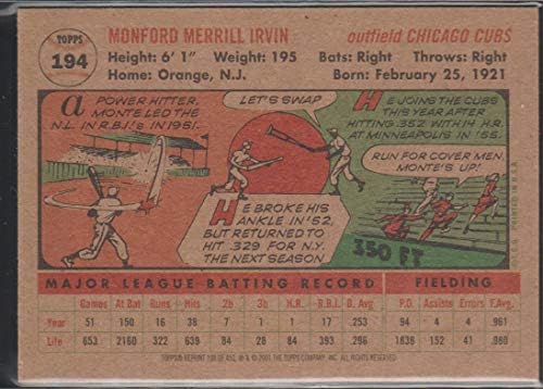 2001 Архив Topps Бейзбол 108 Монте Ъруин 1956 Официалната търговска картичка в ретро стил, от компанията Topps