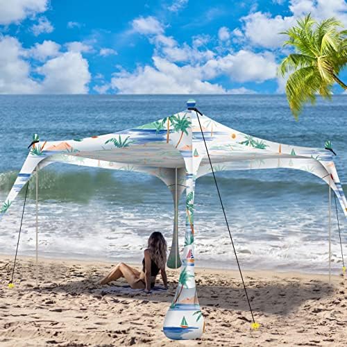Плажна палатка Buheco Pop Up Shade 10x10ft Плажен Навес От Слънцето UPF50 + с 4 Сгъваеми шестами-Преносима чанта