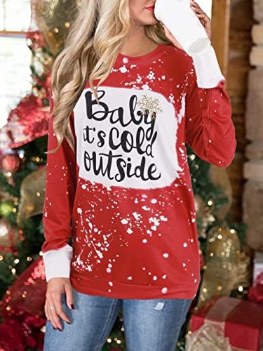 VILOVE Бебе навън е Студено Коледна Hoody Дамски Коледна Червена Риза Забавен Пуловер С Графичен принтом Снежинки