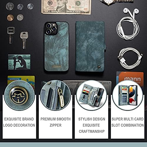 WintMing е Съвместим с iPhone 13 Pro Max Калъф-портфейл с 11 отделения за карти Магнитни Подвижна Кожен калъф