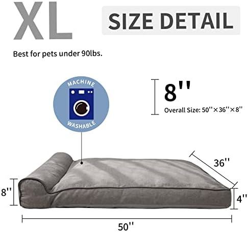 WELLYELO 50 см XXL Легло за кучета 6 инча Ортопедично легло за Кучета с Възглавница Диван-легло за Кучета за