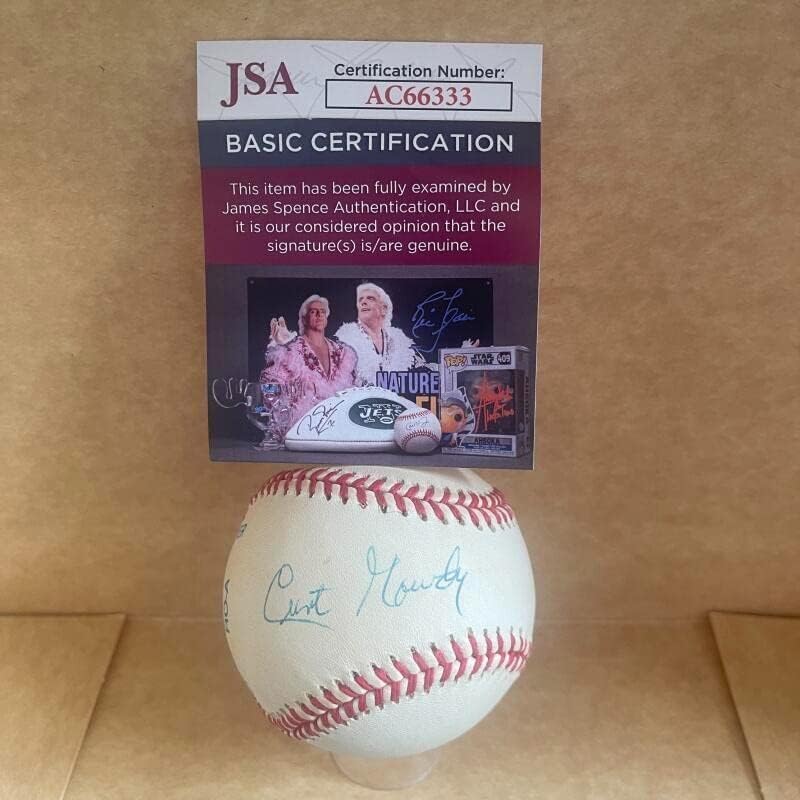 Известен бейзболен Коментатор Hof Курт Гоуди Подписа A. l. Baseball Jsa Ac66333 - Бейзболни топки с автографи