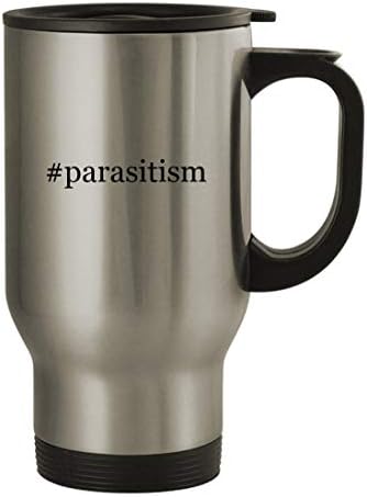 Подарък дрънкулки паразитизм - Пътна Кафеена Чаша с Хэштегом от Неръждаема Стомана с тегло 14 грама, Сребрист
