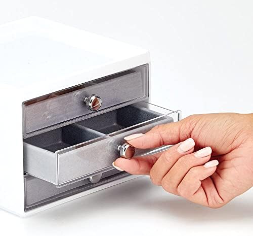 mDesign Пластмасова Кутия-Органайзер за бижута е с 3 Чекмеджета за Съхранение на Тоалетката, Тоалетката за кафе,