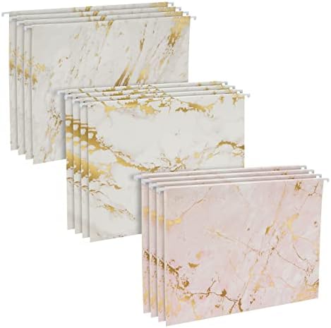 12 опаковки на бели и розови декоративни висящи папки с файлове с раздел 1/5 за шкафа, дизайн на топчета в златен