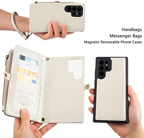 Чанта-портфейл WallchauG за Samsung Galaxy S23 Ultra - безжична зареждане, RFID заключване, въжета на китката
