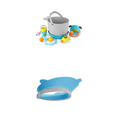 Комплект играчки за детска баня Skip Hop, Подаръчен комплект Играчки за баня и Кофи, Сив + Защитна Капачка за
