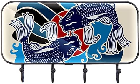 Държач за Кърпи Стенни Закачалка За Кърпи Декор на Банята Халат Хавлия Палто Облекло Японската Риба Koi Закачалка