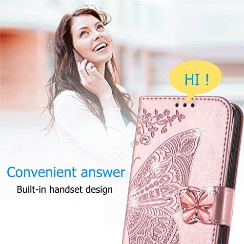 Чанта-портфейл CCSmall за Motorola Moto G22, Изкуствена Кожа с 3D пеперуда и цвете, Отделения за кредитни карти,