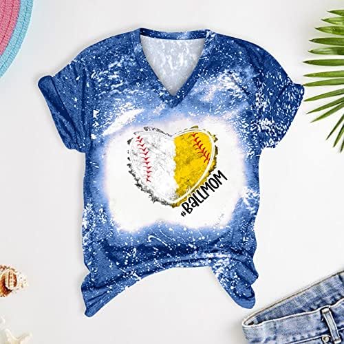 Бейзболни Ризи със Сърца за Жените, Ежедневно Свободна Тениска с V-образно деколте и Къс Ръкав, Блуза, Тениски