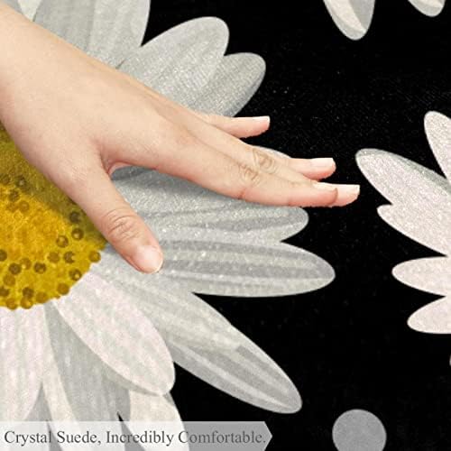 LLNSUPPLY 4-Крак Кръгла Мат площадка с Ниско Дрямка, Модел от бели цветя, Маргаритки, Черни Детски Подложки