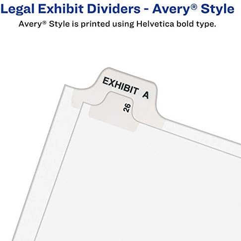 Индивидуални правни разделители Ейвъри, Размер на букви, Експонат А, Опаковка по 25 парчета (11940), Бял