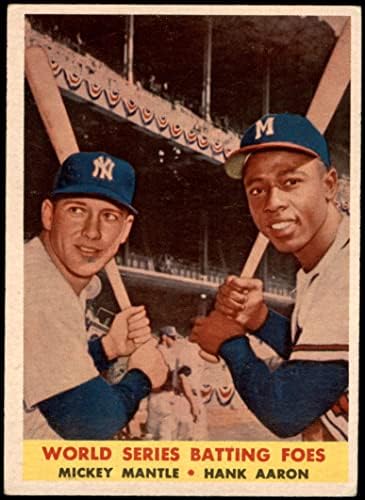 1958 Topps 418 Отбивающие световните серии Мики Мэнтл / Ханк Аарон Ню Йорк/ Милуоки Янкис/Брейвз (Бейзболна