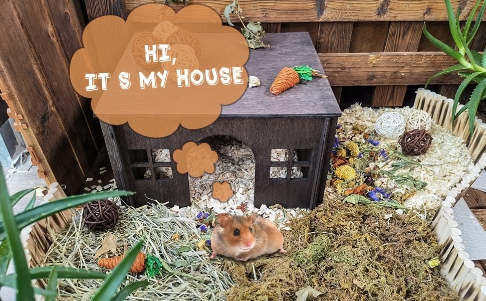 Дървена Къщичка-Убежище за Хамстери с прозорци, Играчки за Малки Животни, за Морски Свинчета, Хамстери и Чинчили,