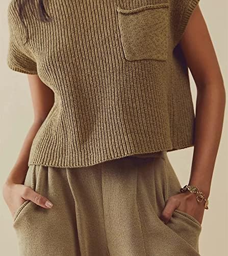 Дамски комплекти дрехи Yozazzy от две части, Пуловер с къс ръкав, Вязаный Пуловер, Върхове и Зауженные Панталони,