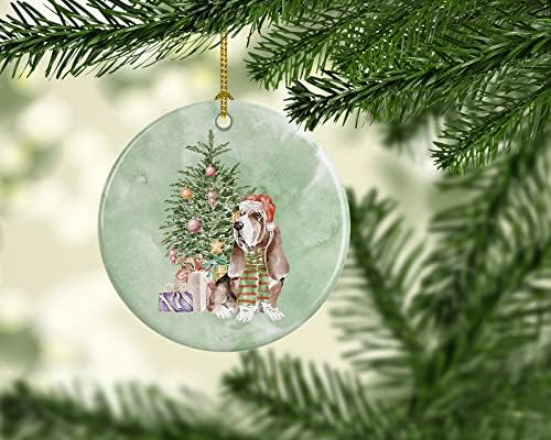Caroline's Treasures CK8225CO1 Басет Куче №3 и Керамично Украса във вид на Дърво, Декорация за Коледната Елха, Подвесное Украса за Коледа, Празник, парти, подарък,