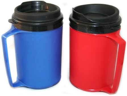 GAMA Electronics 2 чаши за Кафе с термоизолация 12 унции (1) синьо и (1) червени цветя