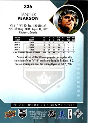 2017-18 Горната палуба Серия 2 336 Хокейна карта Танер Пиърсън Лос Анджелис Кингс