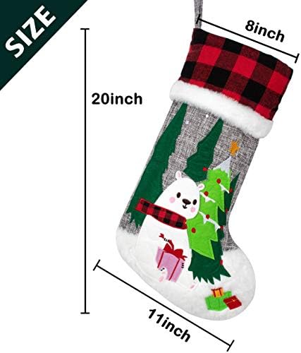 Комплект от 6 Коледните Чорапи от Сиво Зебло в Червената клетка цвят Бизон, Мека Изкуствена Кожа 20-Инчов, един Прекрасен Модел, с Бродерия за семейни Бижута, Подвесн?