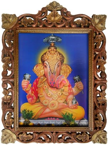 Господ Ганпати Ганеша, Носещи Златна Верижка около Врата, на Снимка-Плакат в Дървена Рамка за Бродерия Изкуство,