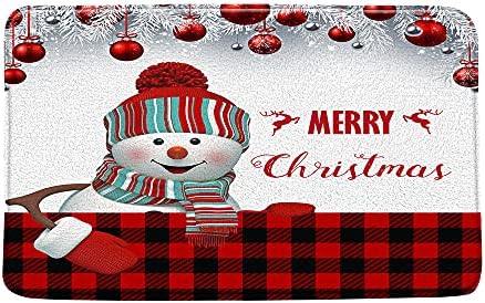 Сладък Снежен човек Подложка За Баня, Коледно Червено и Черно в клетка от Бъфало Коледни Топки Ретро Каре Сребърна
